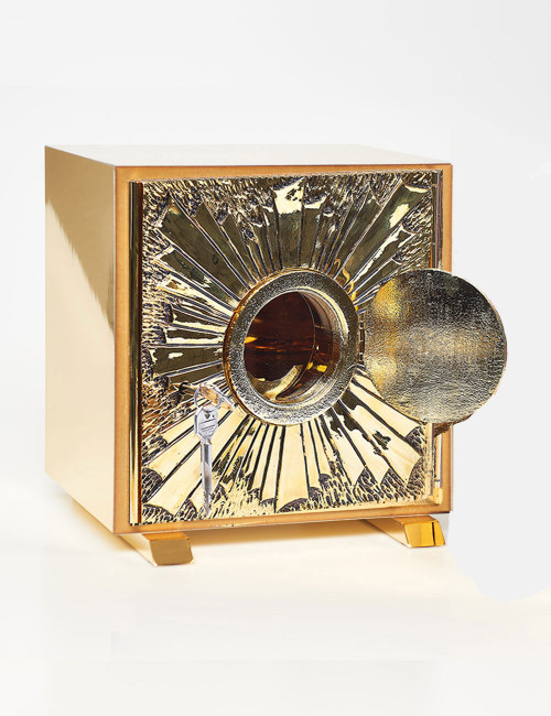 Tabernacolo in oro con porticina IHS in ottone dorato