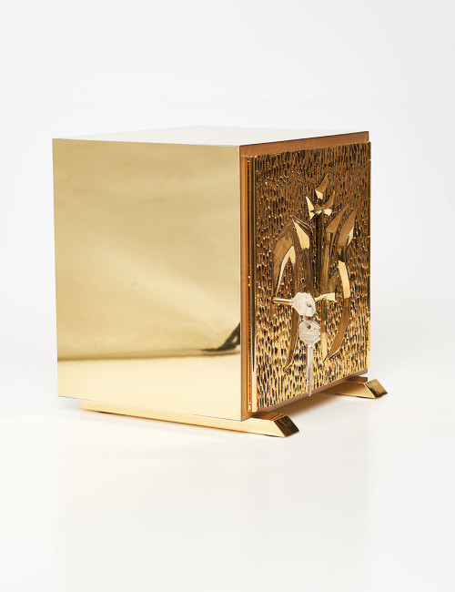Tabernacolo in oro con IHS in ottone dorato