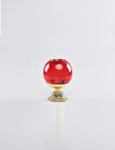 Lampada a sfera rossa in vetro con base oro per cera liquida