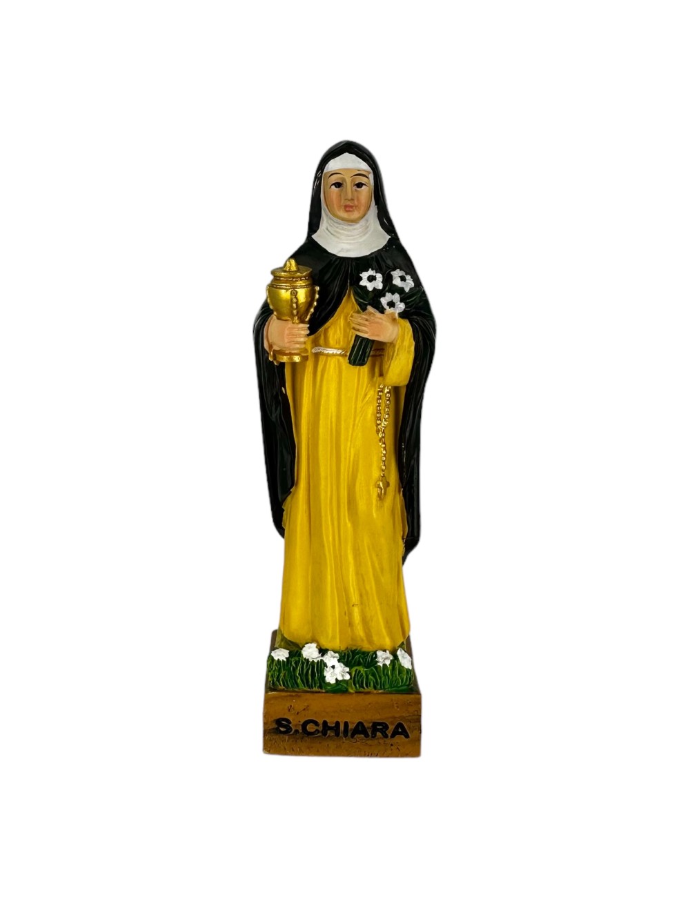 Statua Santa Chiara d'Assisi in resina colorata a mano