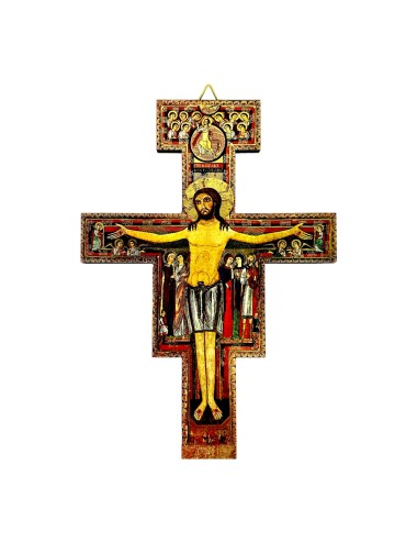Crocifisso San Damiano Assisi in legno colorato