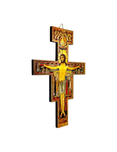 Crocifisso San Damiano Assisi in legno colorato 2