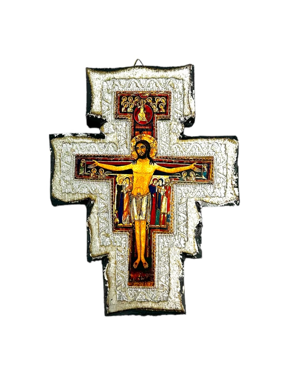 Crocifisso San Damiano Assisi spesso in legno e foglia d'argento