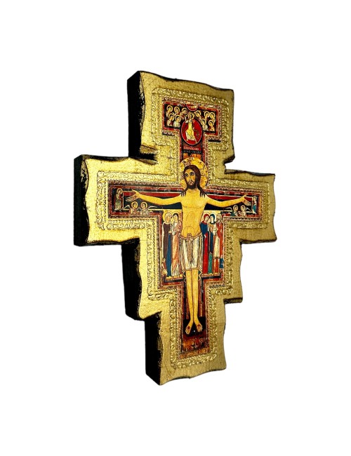 Crocifisso San Damiano Assisi spesso in legno e foglia d'oro