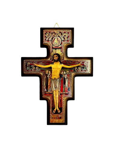 Crocifisso San Damiano Assisi in legno colorato