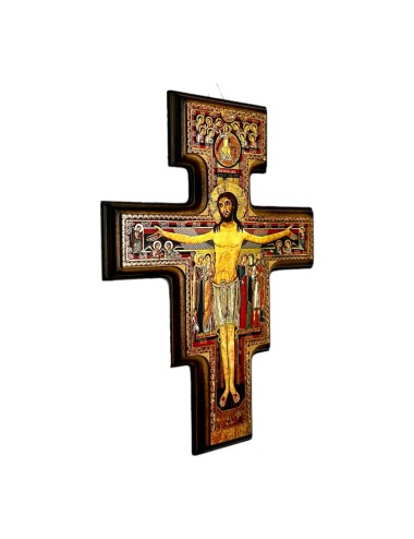 Crocifisso San Damiano Assisi in legno colorato 2