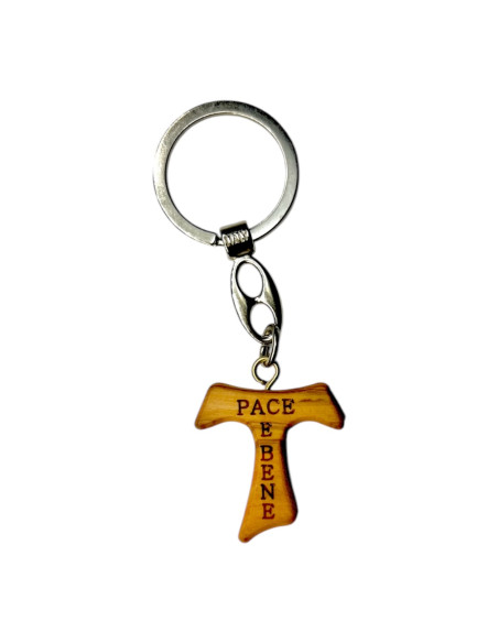 Portachiavi Tau San Francesco in Legno di Ulivo 'Pace e Bene'