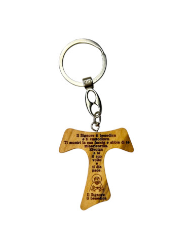 Portachiavi Tau San Francesco Legno di Ulivo Benedizione Francescana