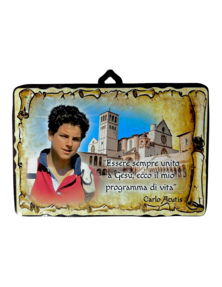 Tavoletta Carlo Acutis con Frase in Legno Stampato