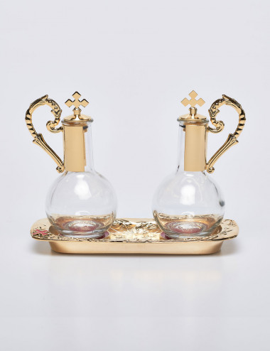 Set ampolle per altare con magnete e piattino dorato