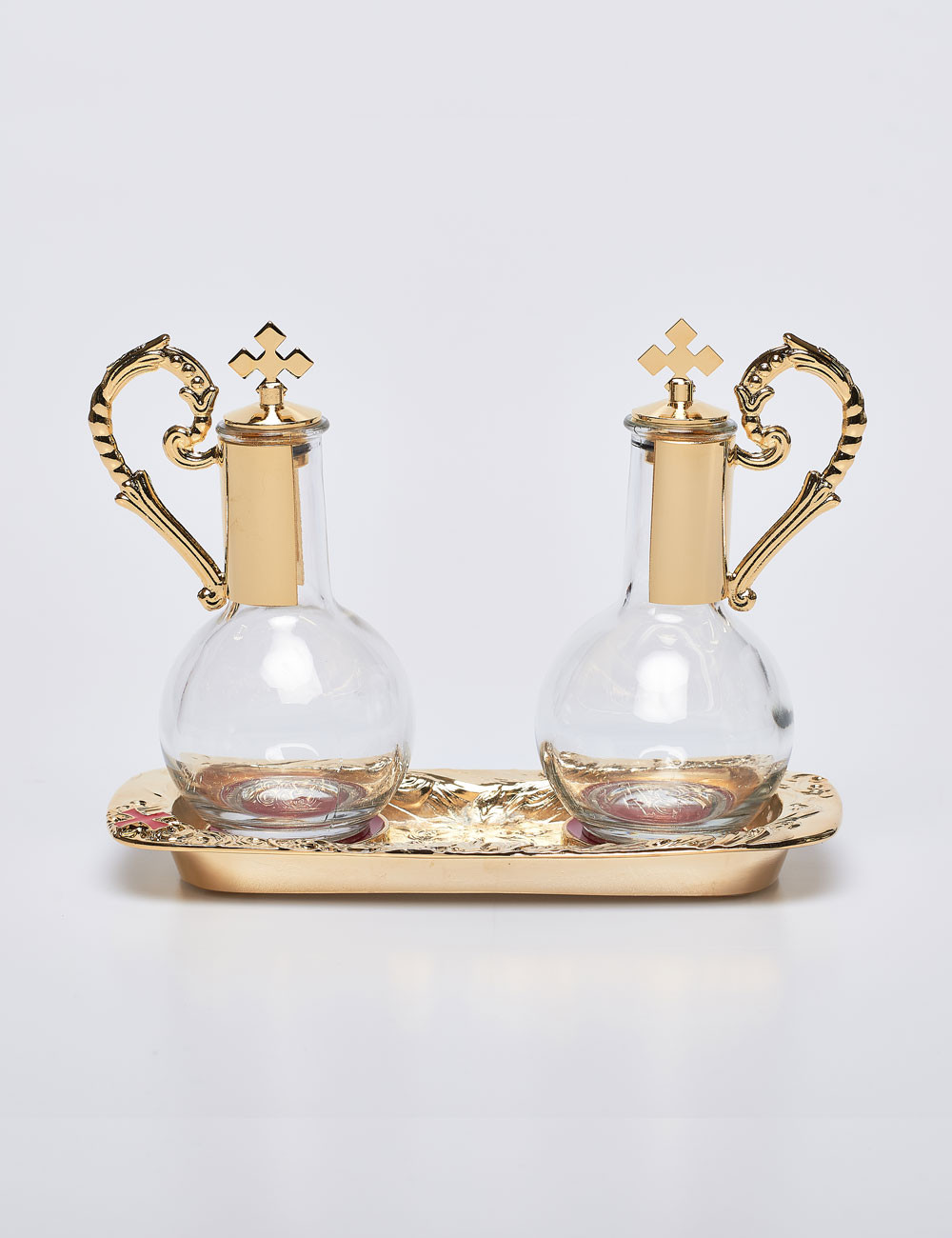 Set ampolle per altare con magnete e piattino dorato
