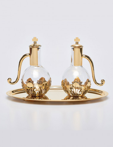 Set ampolle per altare con piattino dorato