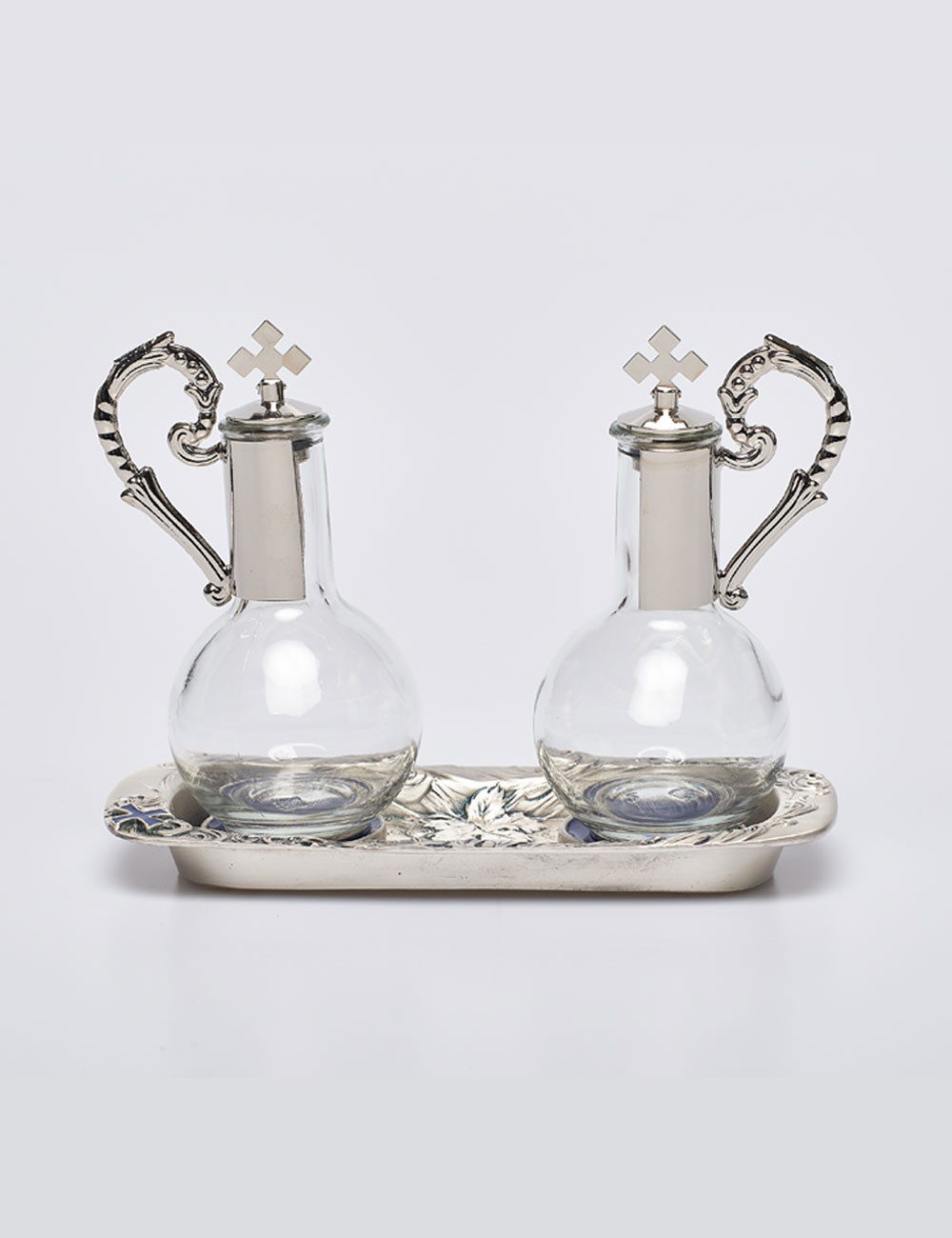Set ampolle per altare con magnete e piattino argento
